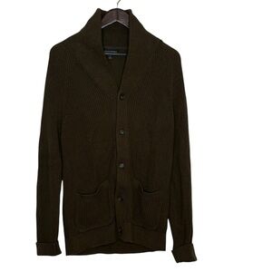 Banana Republic Mens Size M Dark Olive Green Cotton Knit Button Cardigan Sweater